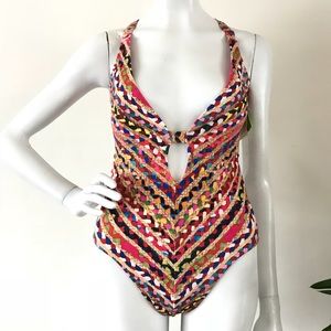Sam Edelman Raffia Rainbow One Piece Swimsuit